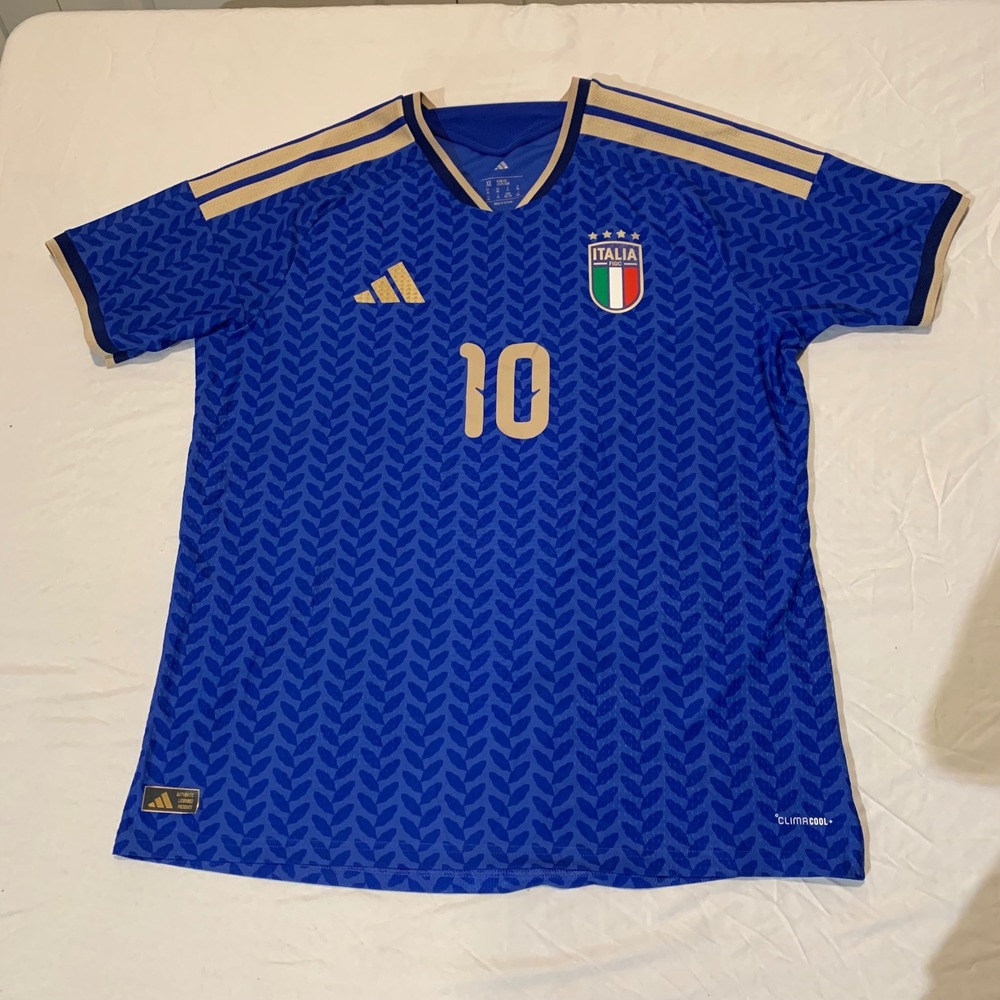Adidas Italy National Team Soccer Jersey Blue Gold FIGC #10 Slim Fit XL